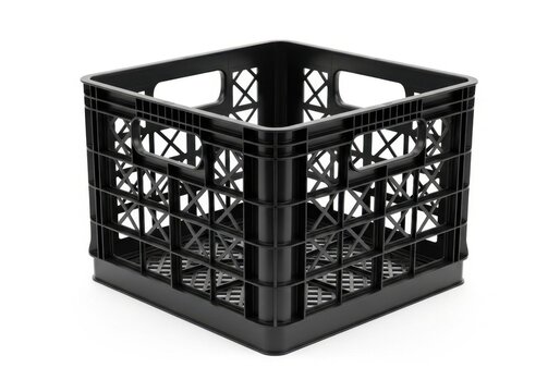 Empty black plastic milk crate for storage and organization