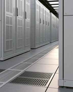 Blanking Panels and Airflow Strips in Server Room Aisle