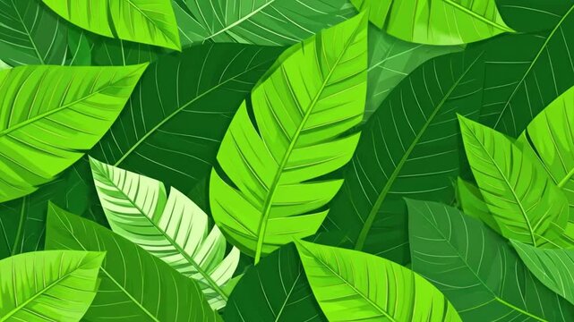 Seamless green tropical palm and banana leaf background.