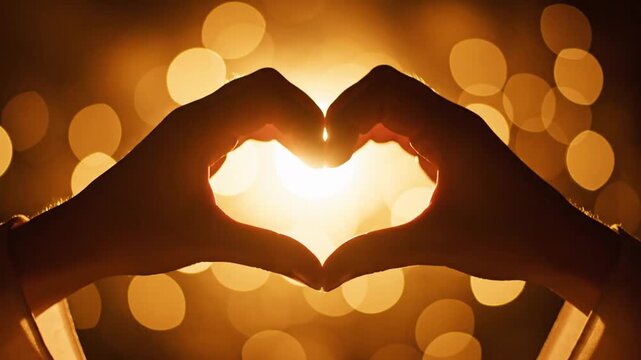 Hands forming heart shape with warm light background