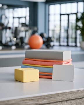 Therapy Band Kit with Foam Block and Progress Card on Gym Table