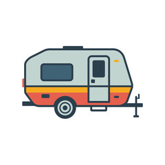 Retro camper trailer, vintage caravan, travel and adventure, road trip, outdoor leisure, pastel colors, illustration