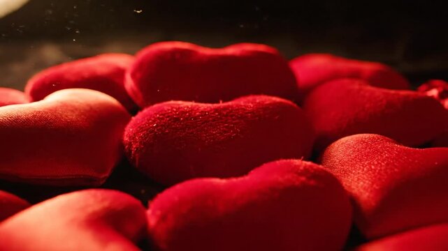 Pile of red hearts close up macro romantic texture
