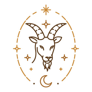Capricorn zodiac symbol with celestial oval frame