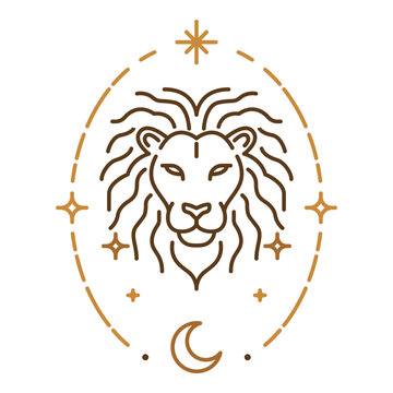 Leo zodiac symbol with celestial oval frame