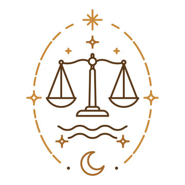 Libra zodiac symbol with celestial oval frame
