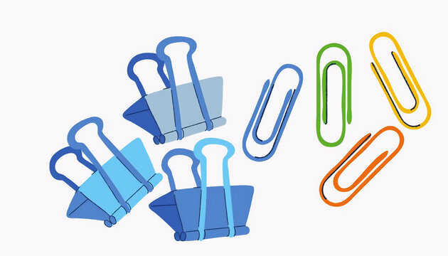 Colorful Binder Clips and Paper Clips Set Illustration on White Background.