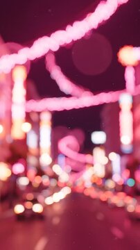 A Dreamy Cityscape Glimmering with Colorful Neon Lights and Vibrant Bokeh Effects, Capturing the Lively Atmosphere of a Nighttime Urban Adventure