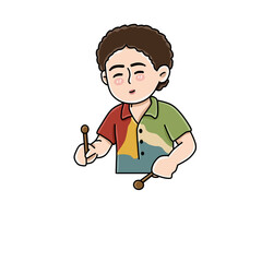 Male musician holding sticks playing steel drum avatar vector