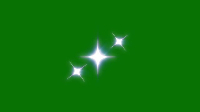 Sparkling star twinkle animation, fast line glitter motion, white cartoon blinking stars, flat vector doodle sparkle, isolated green screen background overlay, 4k