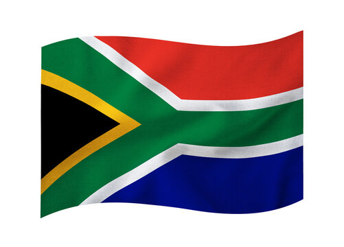 Waving flag of South Africa on transparent background. South Africa national fabric banner with detailed texture.