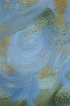Hand-painted contemporary abstract inspired by natural landscapes, combining layered blue, green and golden tones. Elegant textured background for luxury branding, interiors and premium packaging.