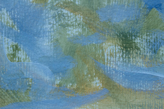 Elegant abstract acrylic painting featuring layered blue and green brush strokes with subtle gold texture. A premium artistic background perfect for branding, packaging, wellness, editorial layouts an