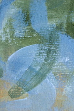Hand-painted contemporary abstract inspired by natural landscapes, combining layered blue, green and golden tones. Elegant textured background for luxury branding, interiors and premium packaging.