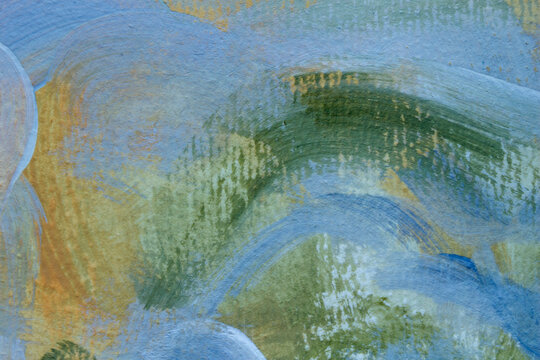 Elegant abstract acrylic painting featuring layered blue and green brush strokes with subtle gold texture. A premium artistic background perfect for branding, packaging, wellness, editorial layouts an