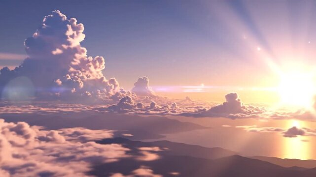 Sunrise over clouds aerial view soft light atmospheric