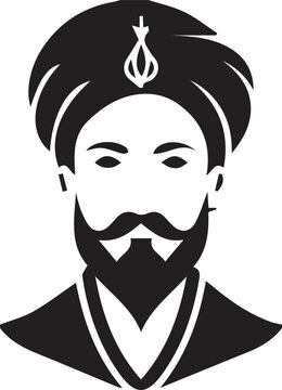 Turbaned man silhouette icon illustration, traditional vector artwork, cultural design graphic, heritage emblem symbol, minimalist style theme