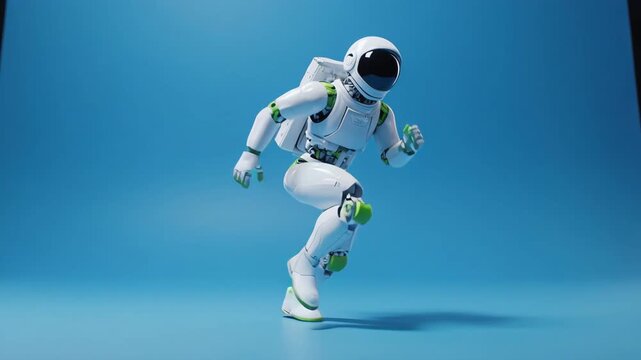 Astronaut running sequence with cinematic motion against a blue background during a training simulation