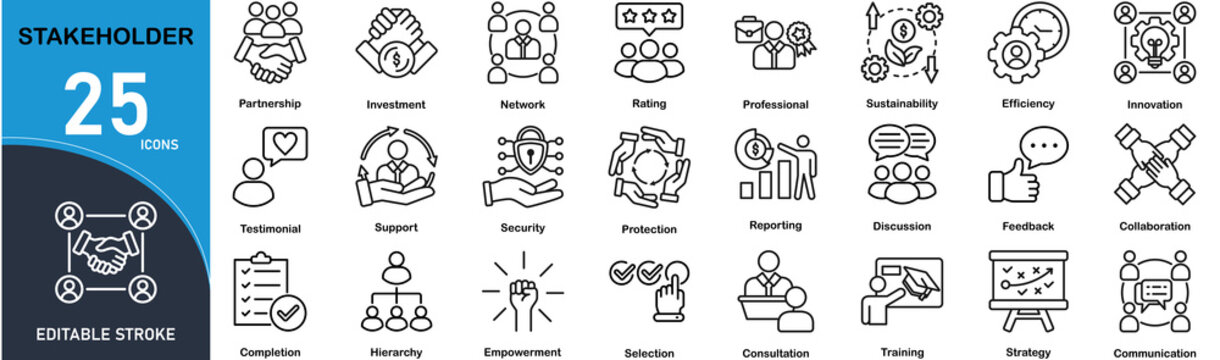 Stakeholder�set of web icons in line style. Editable icons collection vector illustration