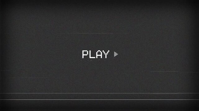 Minimalist Retro Digital Glitch Play Interface Animation with VHS Noise Effect and Distortion Background Video 4K