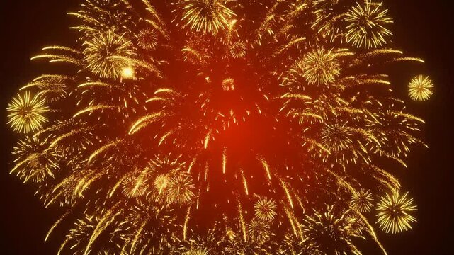 Vibrant fireworks exploding in the night sky.