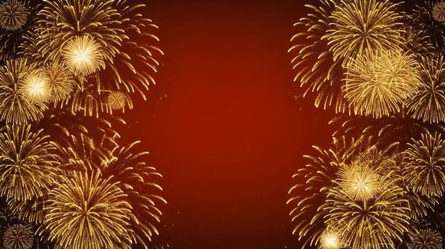 Vibrant fireworks exploding in night sky.