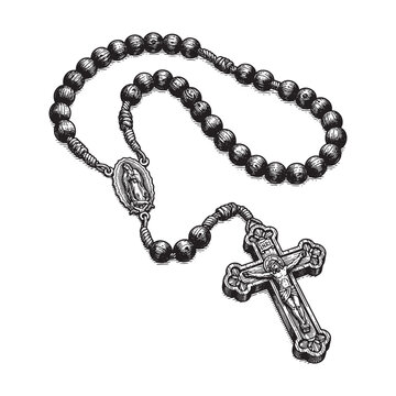 Catholic holy rosary beads with crucifix and mary medal engraving