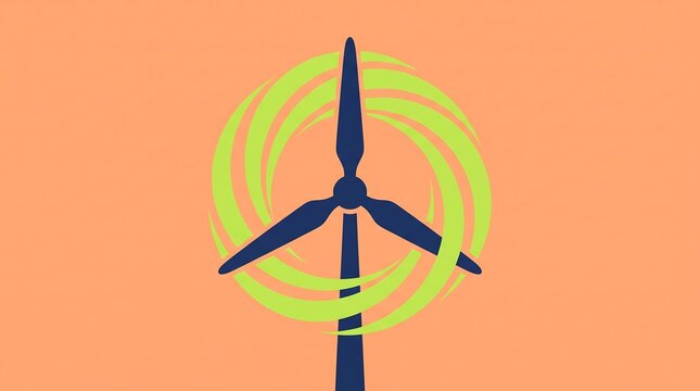 Wind Turbine Vector Green Swirl Energy Concept Flat Icon Minimalist Graphic