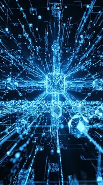 Futuristic Digital Realm: A Journey Through an Infinite Network of Glowing Particles and Lines in a Hypnotizing Blue Space