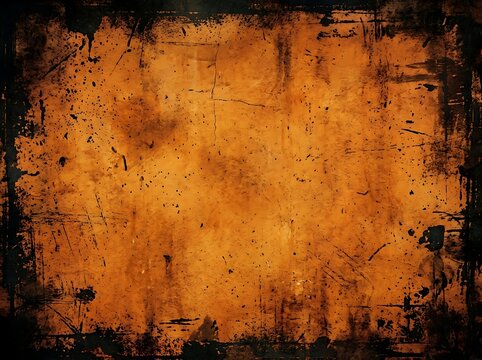 Grunge distressed orange background texture with dark edges, perfect for Halloween themes.