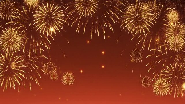 Vibrant fireworks exploding in night sky.