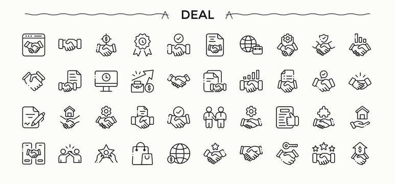 Deal icon set. Collaboration thin ui icons. Trendy minimal icons. Relationship icon set. Vector collections.