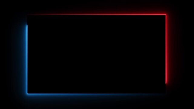 Seamless loop animated rectangle picture frame with two tone neon color 4K video motion graphic isolated on transparent background. Futuristic light effect for overlay element.