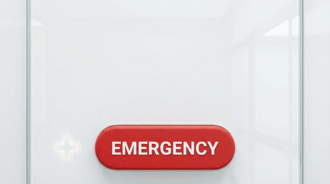 Emergency button prominent on clean panel, signifying rapid response infrastructure and critical decision support systems.