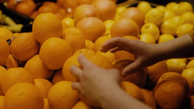 Girl chooses orange in the store