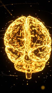 A Stunning Visualization of a Brain in Electric Yellow: Exploring Neural Connections and Synaptic Activity Through Dynamic Digital Artistry