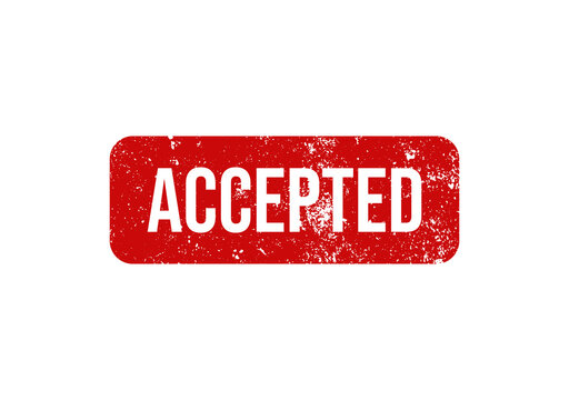 Accepted rubber stamp badge with distressed grunge texture design. Red accepted stamp label featuring vintage worn effect style.