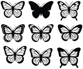 Butterfly silhouettes and line art on a white background © MDHASAN