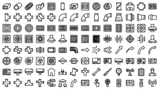 Air Duct Ventilation Line Icons Editable Stroke HVAC Clean Energy Vector Collection