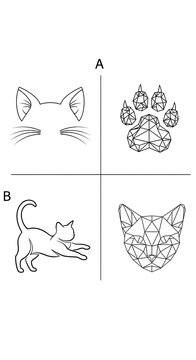 Animal and Cat Face Puzzle with Geometric Design.