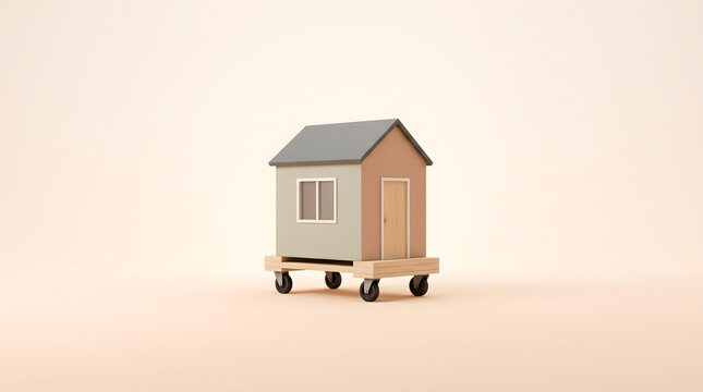 Tiny house on wheels representing mobile home, portable housing, modular architecture, affordable living, relocation, minimalist lifestyle and sustainable housing