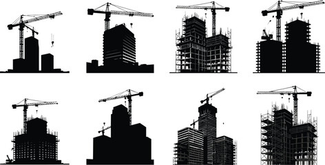 Obraz premium Construction cranes, high rise buildings, urban skyline, modern architecture, city development, industrial silhouettes, building structure, construction site
