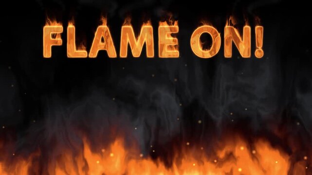 Animated Burning Text with Ground Fire and Rising Smoke on Black Background