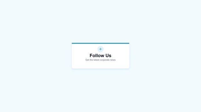 Professional follow us social media call to action card zooming out on a clean light blue background for marketing.
