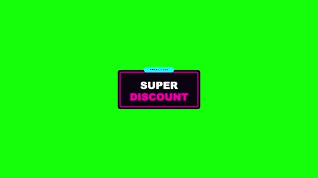 Animated Super Discount and Promo Code Text Overlay on Chroma Key Green Screen for Marketing and Sales Promotion