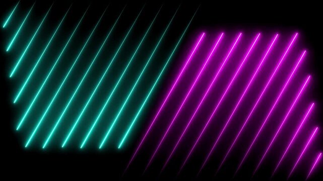 Cyan and Purple Neon Diagonal Light Lines on Dark Black Background Featuring Abstract Glowing Geometric Stripe Pattern and Digital Visual Design