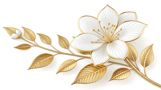 White blossom flower with metallic gold leaves arrangement