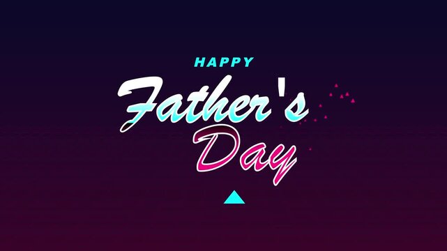 Retro Style Animation for Happy Father's Day Celebration Featuring Vibrant Neon Text on a Grid Background