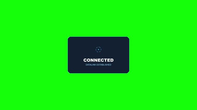 Sci-Fi Interface Connected Datalink Established Popup Window over Chroma Key Green Screen Background