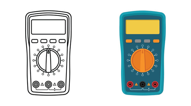 Digital Multimeter Illustration Flat Vector Design With Colored And Outline Versions